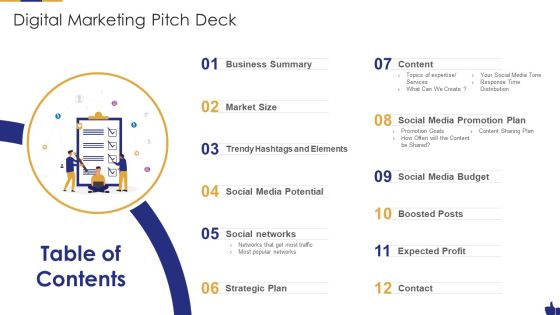 Table Of Contents Digital Marketing Pitch Deck Download PDF Table Of Contents Digital Marketing Pitch Deck Download PDF
