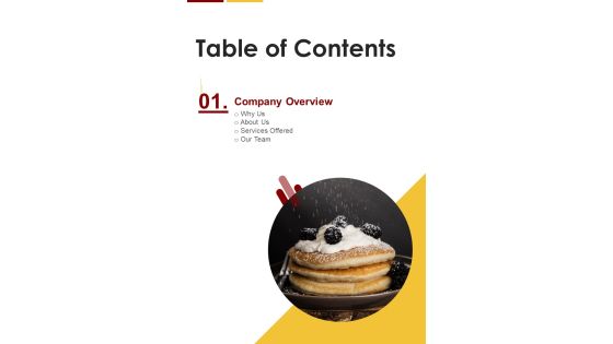 Table Of Contents Eatery E Commerce Proposal One Pager Sample Example Document Table Of Contents Eatery E Commerce Proposal One Pager Sample Example Document