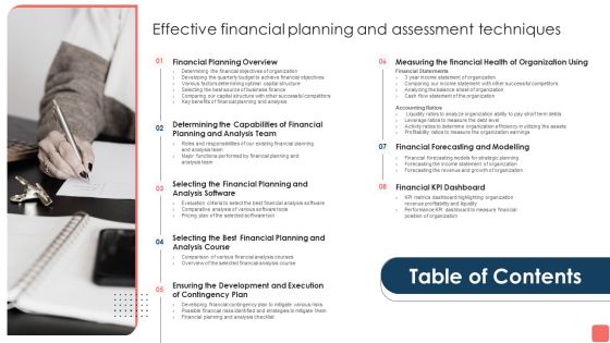 Table Of Contents Effective Financial Planning And Assessment Techniques Graphics PDF Table Of Contents Effective Financial Planning And Assessment Techniques Graphics PDF