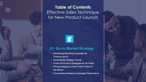 Table Of Contents Effective Sales Technique For New Product Launch Slide Inspiration PDF Table Of Contents Effective Sales Technique For New Product Launch Slide Inspiration PDF