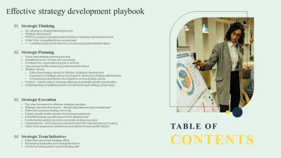 Table Of Contents Effective Strategy Development Playbook Inspiration PDF