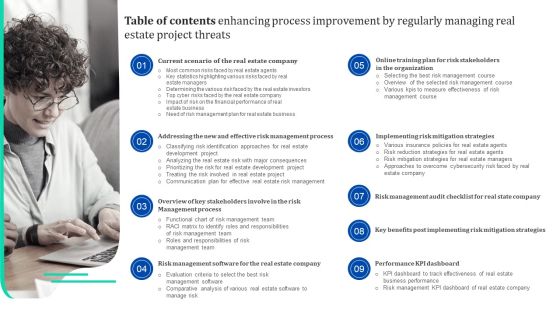 Table Of Contents Enhancing Process Improvement By Regularly Managing Real Estate Project Threats Demonstration PDF