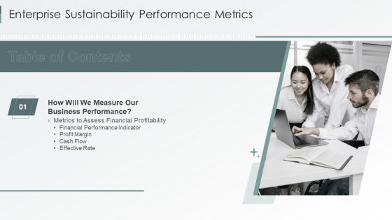 Table Of Contents Enterprise Sustainability Performance Metrics Rules Pictures PDF