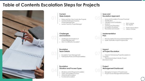 Table Of Contents Escalation Steps For Projects Guidelines PDF