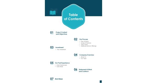 Table Of Contents Factual Book Proposal One Pager Sample Example Document Table Of Contents Factual Book Proposal One Pager Sample Example Document