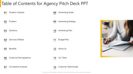Table Of Contents For Agency Pitch Deck Ppt Ppt Gallery Infographic Template PDF Table Of Contents For Agency Pitch Deck Ppt Ppt Gallery Infographic Template PDF