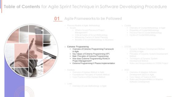 Table Of Contents For Agile Sprint Technique In Software Developing Procedure Slide Download PDF
