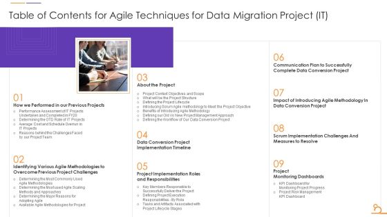 Table Of Contents For Agile Techniques For Data Migration Project IT Summary PDF Table Of Contents For Agile Techniques For Data Migration Project IT Summary PDF