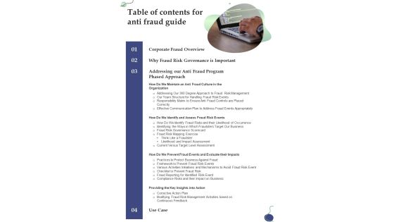 Table Of Contents For Anti Fraud Guide One Pager Sample Example Document Table Of Contents For Anti Fraud Guide One Pager Sample Example Document