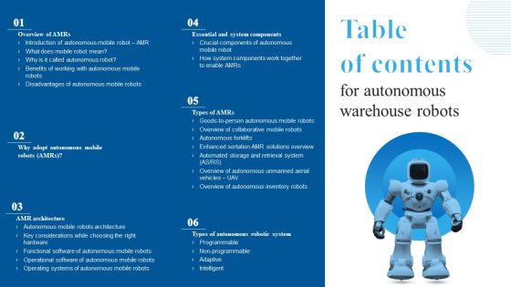 Table Of Contents For Autonomous Warehouse Robots Diagrams PDF Table Of Contents For Autonomous Warehouse Robots Diagrams PDF