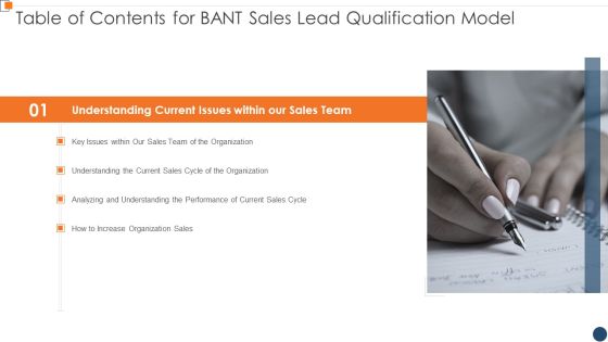 Table Of Contents For BANT Sales Lead Qualification Model Introduction PDF Table Of Contents For BANT Sales Lead Qualification Model Introduction PDF