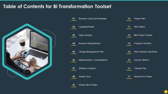 Table Of Contents For BI Transformation Toolset Mockup PDF Table Of Contents For BI Transformation Toolset Mockup PDF