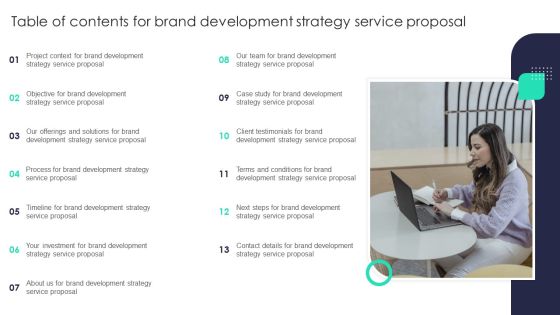 Table Of Contents For Brand Development Strategy Service Proposal Portrait PDF Table Of Contents For Brand Development Strategy Service Proposal Portrait PDF