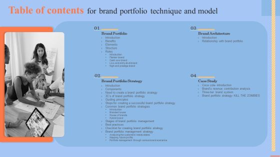 Table Of Contents For Brand Portfolio Technique And Model Pictures PDF Table Of Contents For Brand Portfolio Technique And Model Pictures PDF