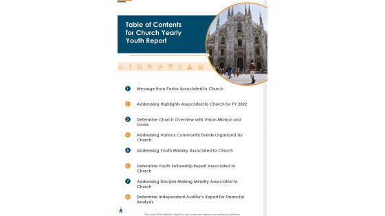 Table Of Contents For Church Yearly Youth Report One Pager Documents Table Of Contents For Church Yearly Youth Report One Pager Documents
