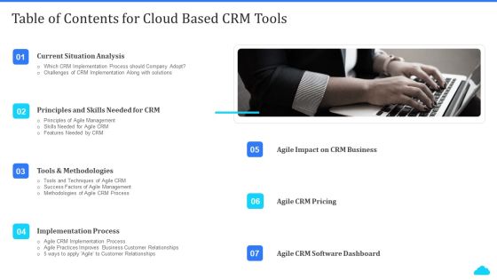Table Of Contents For Cloud Based CRM Tools Ppt Styles Brochure PDF