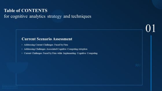 Table Of Contents For Cognitive Analytics Strategy And Techniques Firm Introduction PDF