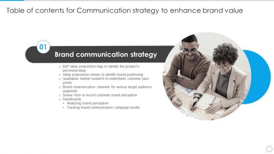 Table Of Contents For Communication Strategy To Enhance Brand Value Slide Portrait PDF Table Of Contents For Communication Strategy To Enhance Brand Value Slide Portrait PDF