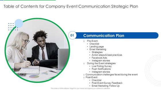Table Of Contents For Company Event Communication Strategic Plan Tips Microsoft PDF