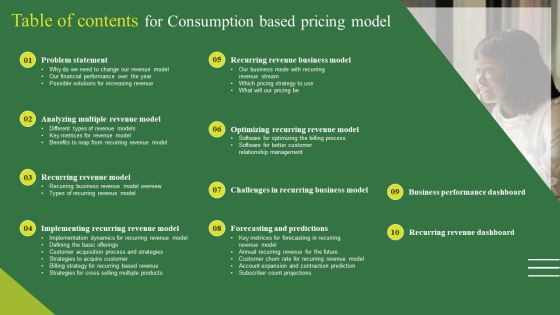 Table Of Contents For Consumption Based Pricing Model Download PDF