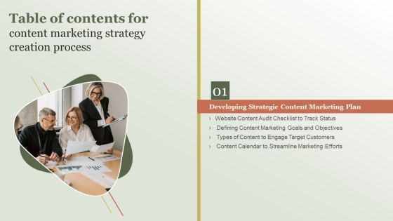 Table Of Contents For Content Marketing Strategy Creation Process Brochure PDF Table Of Contents For Content Marketing Strategy Creation Process Brochure PDF