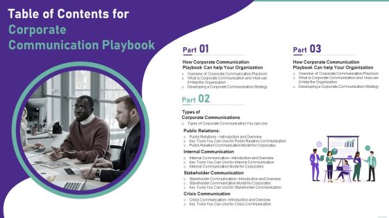 Table Of Contents For Corporate Communication Playbook Demonstration PDF Table Of Contents For Corporate Communication Playbook Demonstration PDF