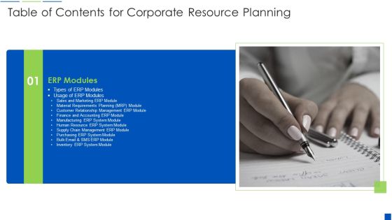 Table Of Contents For Corporate Resource Planning Structure PDF Table Of Contents For Corporate Resource Planning Structure PDF