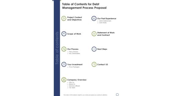 Table Of Contents For Debt Management Process Research Proposal One Pager Sample Example Document Table Of Contents For Debt Management Process Research Proposal One Pager Sample Example Document