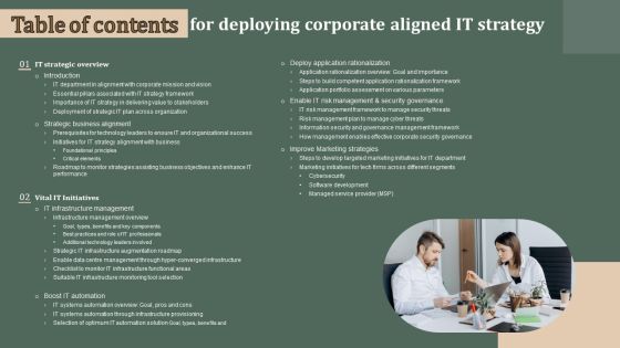 Table Of Contents For Deploying Corporate Aligned IT Strategy Download PDF Table Of Contents For Deploying Corporate Aligned IT Strategy Download PDF