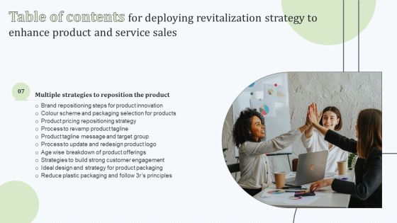 Table Of Contents For Deploying Revitalization Strategy To Enhance Product And Service Sales Graphics PDF