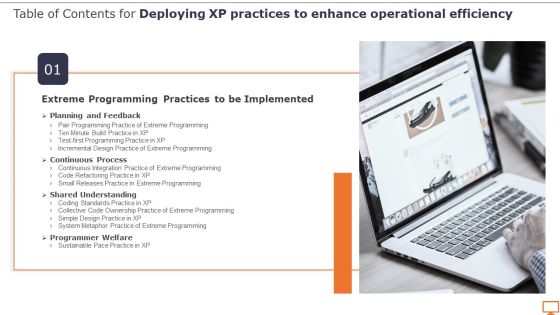 Table Of Contents For Deploying XP Practices To Enhance Operational Efficiency Slide Diagrams PDF Table Of Contents For Deploying XP Practices To Enhance Operational Efficiency Slide Diagrams PDF