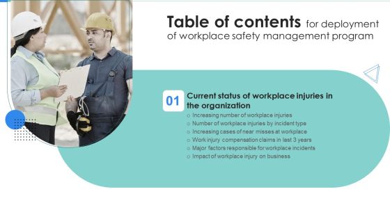 Table Of Contents For Deployment Of Workplace Safety Management Program Impact Clipart PDF Table Of Contents For Deployment Of Workplace Safety Management Program Impact Clipart PDF