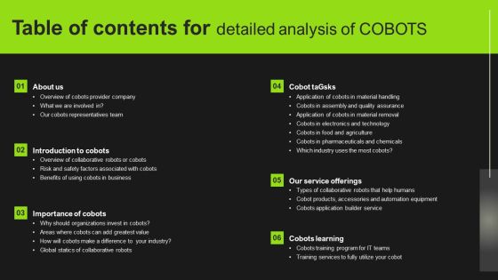 Table Of Contents For Detailed Analysis Of COBOTS Structure PDF Table Of Contents For Detailed Analysis Of COBOTS Structure PDF