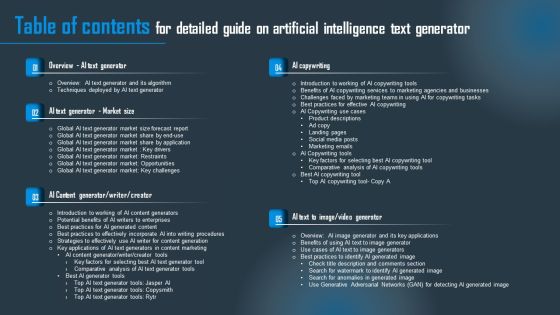 Table Of Contents For Detailed Guide On Artificial Intelligence Text Generator Microsoft PDF Table Of Contents For Detailed Guide On Artificial Intelligence Text Generator Microsoft PDF
