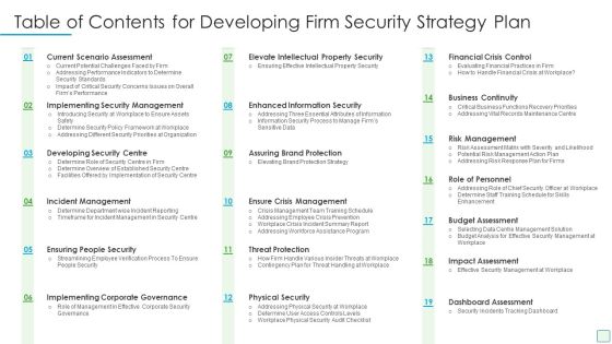 Table Of Contents For Developing Firm Security Strategy Plan Information PDF Table Of Contents For Developing Firm Security Strategy Plan Information PDF