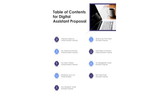 Table Of Contents For Digital Assistant Proposal One Pager Sample Example Document Table Of Contents For Digital Assistant Proposal One Pager Sample Example Document