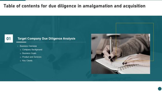 Table Of Contents For Due Diligence In Amalgamation And Acquisition Goals Ideas PDF Table Of Contents For Due Diligence In Amalgamation And Acquisition Goals Ideas PDF