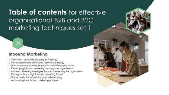 Table Of Contents For Effective Organizational B2B And B2C Marketing Techniques Set Slides PDF Table Of Contents For Effective Organizational B2B And B2C Marketing Techniques Set Slides PDF