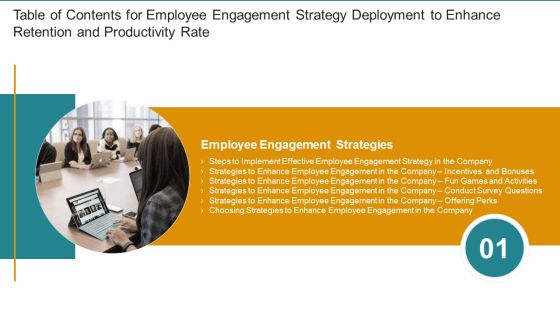 Table Of Contents For Employee Engagement Strategy Deployment Infographics PDF Table Of Contents For Employee Engagement Strategy Deployment Infographics PDF