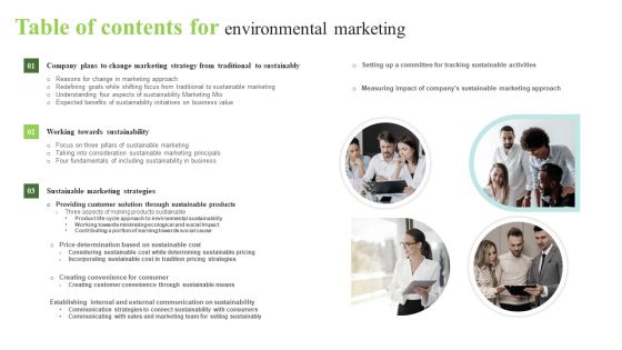 Table Of Contents For Environmental Marketing Slides PDF