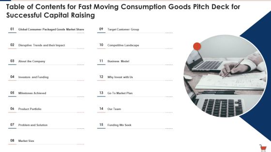Table Of Contents For Fast Moving Consumption Goods Pitch Deck For Successful Capital Raising Background PDF Table Of Contents For Fast Moving Consumption Goods Pitch Deck For Successful Capital Raising Background PDF