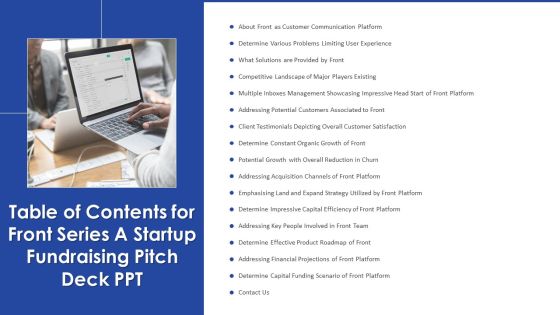 Table Of Contents For Front Series A Startup Fundraising Pitch Deck PPT Clipart PDF