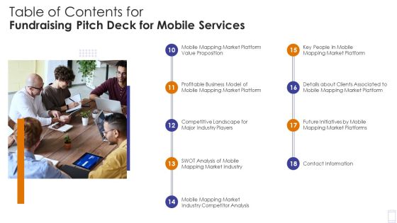 Table Of Contents For Fundraising Pitch Deck For Mobile Services Platform Topics PDF Table Of Contents For Fundraising Pitch Deck For Mobile Services Platform Topics PDF