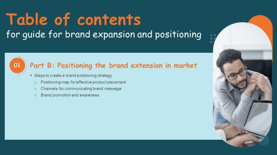 Table Of Contents For Guide For Brand Expansion And Positioning Designs PDF
