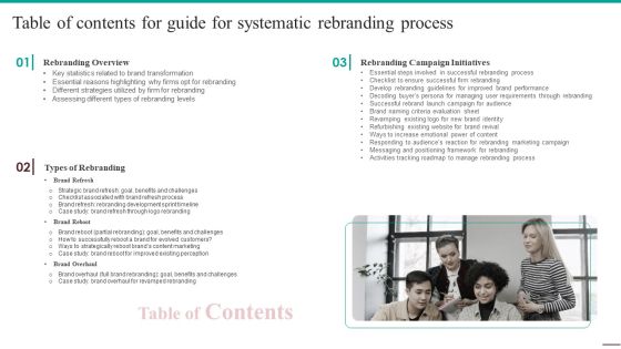 Table Of Contents For Guide For Systematic Rebranding Process Background PDF