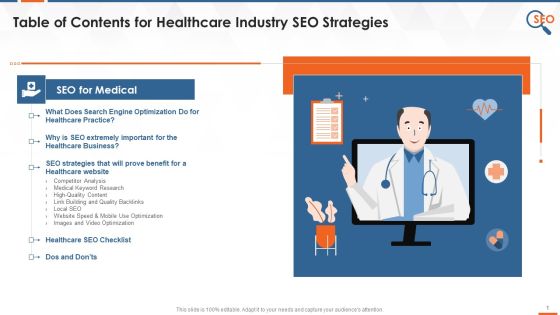 Table Of Contents For Healthcare Industry SEO Strategies Training Ppt Table Of Contents For Healthcare Industry SEO Strategies Training Ppt