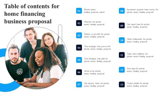 Table Of Contents For Home Financing Business Proposal Ppt Outline Example PDF Table Of Contents For Home Financing Business Proposal Ppt Outline Example PDF