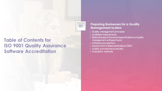Table Of Contents For ISO 9001 Quality Assurance Software Accreditation Methods Introduction PDF