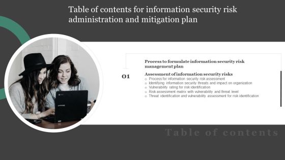 Table Of Contents For Information Security Risk Administration And Mitigation Plan Slide Download PDF Table Of Contents For Information Security Risk Administration And Mitigation Plan Slide Download PDF