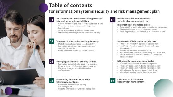 Table Of Contents For Information Systems Security And Risk Management Plan Brochure PDF Table Of Contents For Information Systems Security And Risk Management Plan Brochure PDF